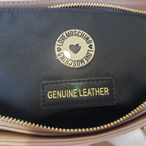 1496- LOVE MOSCHINO Milano Bag Nat Grain Leather Taupe Genuine Leather NWT - Picture 7 of 12